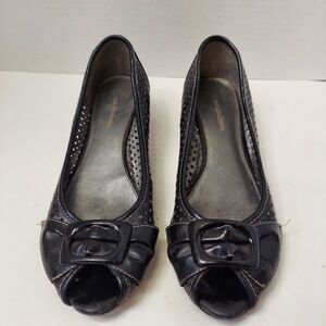 Naturalizer Women Sz 8.5 M Black Pump Open Toe Synthetic Shoes w Buckle